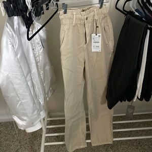 zara high waisted cargo pants, tan